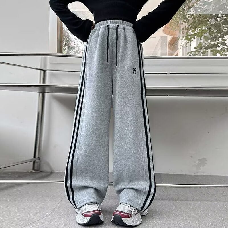 Girls' Pants Style Sweatpants Children'S Casual Sports Pants Fleece-Lined Girls' Wide Leg Pants - Image 5