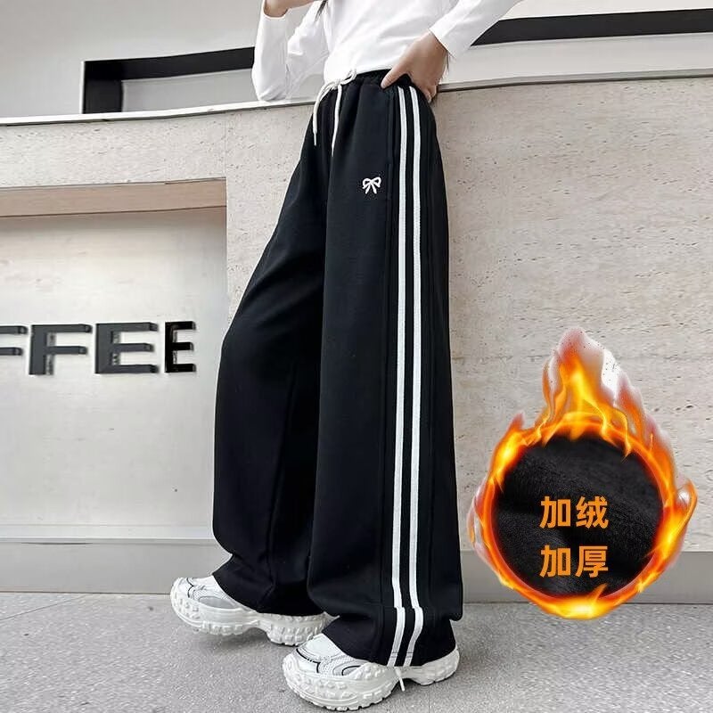 Girls' Pants Style Sweatpants Children'S Casual Sports Pants Fleece-Lined Girls' Wide Leg Pants - Image 4