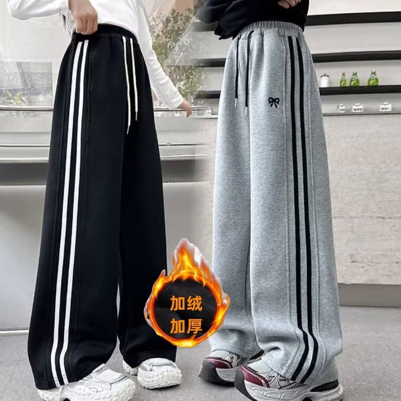 Girls' Pants Style Sweatpants Children'S Casual Sports Pants Fleece-Lined Girls' Wide Leg Pants - Image 2