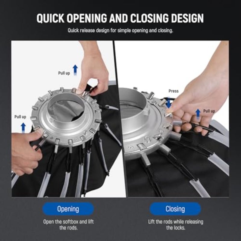 Basics Parabolic Softbox مع Bowens Mount، 35.4 بوصة سريعة الإصدار Soft Box Light Diffuser / Grid / Bag متوافقة مع Godox متوافقة مع Aputure 600d Studio Photography Light، NS38P Soft Box متوافق مع Godox Aputure 600d Studio Photography، إضاءة تسجيل الفيديو، ناشر الضوء، الشبكة، حقيبة - Image 3