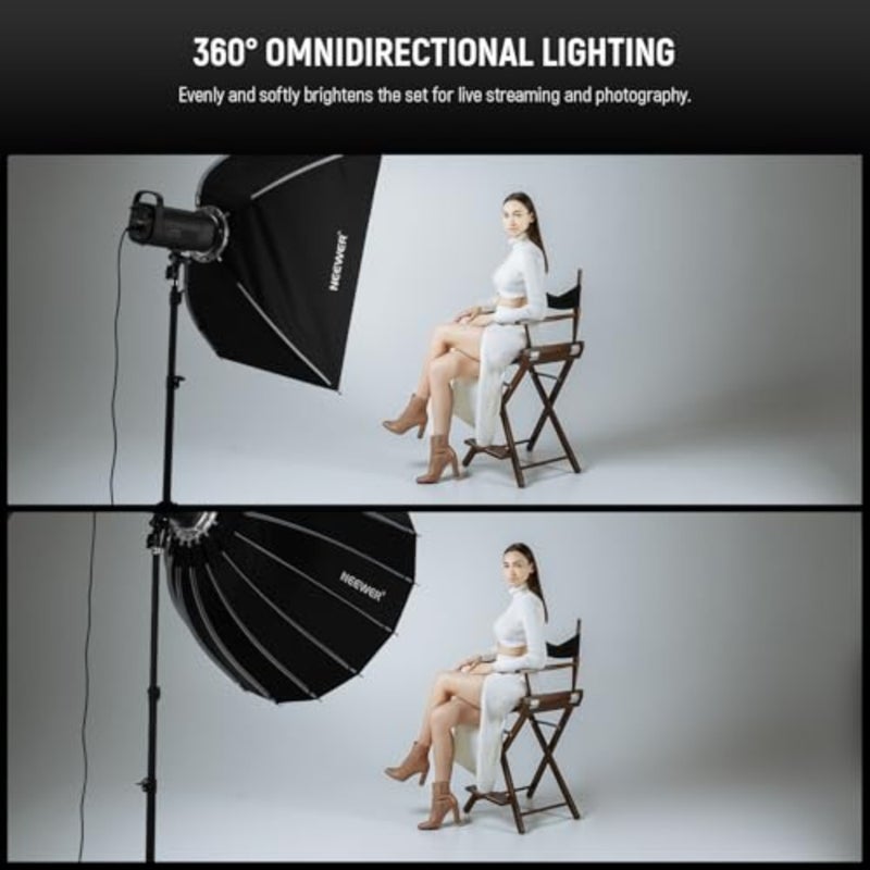 Basics Parabolic Softbox مع Bowens Mount، 35.4 بوصة سريعة الإصدار Soft Box Light Diffuser / Grid / Bag متوافقة مع Godox متوافقة مع Aputure 600d Studio Photography Light، NS38P Soft Box متوافق مع Godox Aputure 600d Studio Photography، إضاءة تسجيل الفيديو، ناشر الضوء، الشبكة، حقيبة - Image 4