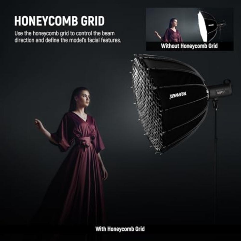 Basics Parabolic Softbox مع Bowens Mount، 35.4 بوصة سريعة الإصدار Soft Box Light Diffuser / Grid / Bag متوافقة مع Godox متوافقة مع Aputure 600d Studio Photography Light، NS38P Soft Box متوافق مع Godox Aputure 600d Studio Photography، إضاءة تسجيل الفيديو، ناشر الضوء، الشبكة، حقيبة - Image 5