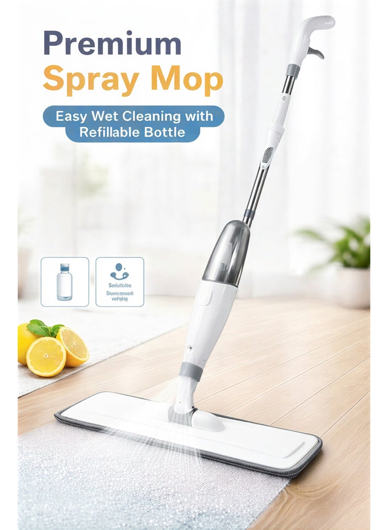 ممسحة مائية فاخرة برذاذ مع زجاجة قابلة لإعادة الملء | ممسحة مسطحة من الألياف الدقيقة للتنظيف الرطب والجاف للأرضيات | ممسحة خفيفة الوزن بدون استخدام اليدين للمنزل والمطبخ والمكتب - Image 1