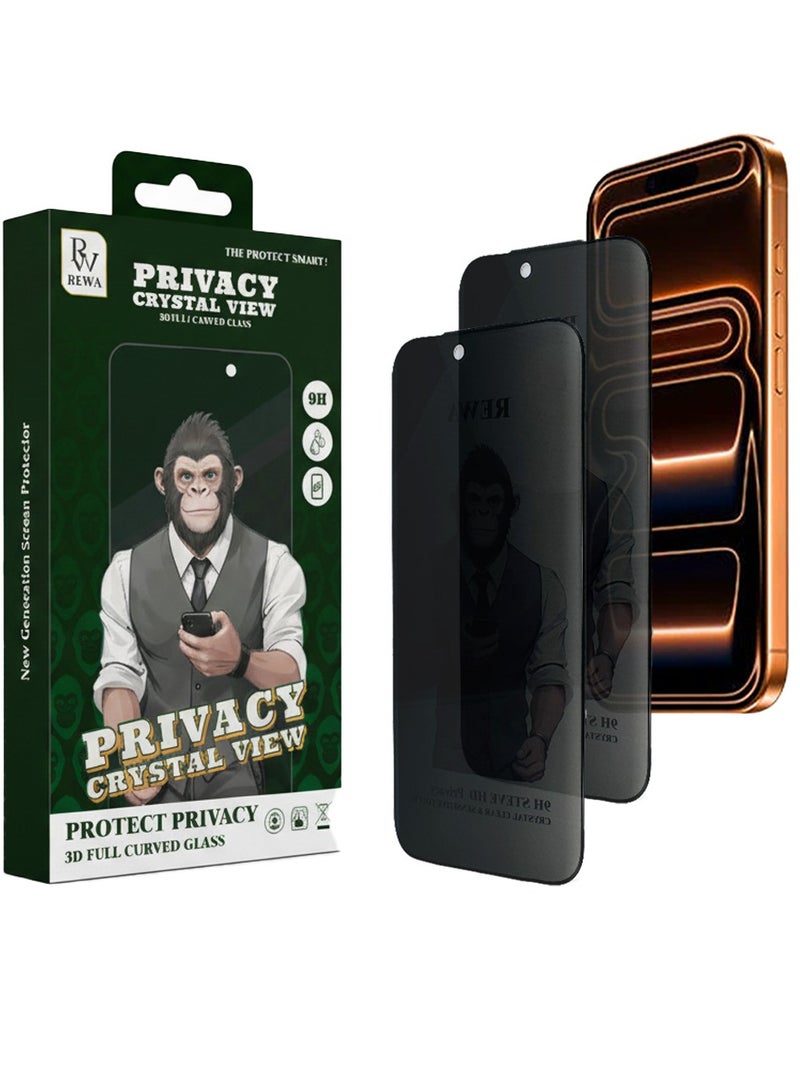 REWA [3 Pack] Privacy Screen Protector for iPhone 17 Pro Max – Triple Full Curved Corning Glass 9H Hardness, 360° Dustproof Technology, Anti-Fingerprint Electroplating, Feather Touch Sensitivity, High Privacy Crystal View, Explosion-Proof, Scratch Resistant, ESD Anti-Dust Glue, Korean AB Glue, Smudge Resistant, Easy Install Kit Included - Image 1