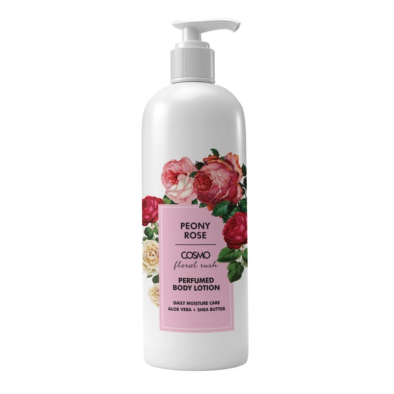 COSMO Floral Rush Peony Rose Perfumed Body Lotion 480ml, Aloe Vera + Shea Butter, Daily Moisture Care, For Men and Women - Image 1
