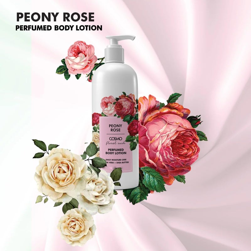 COSMO Floral Rush Peony Rose Perfumed Body Lotion 480ml, Aloe Vera + Shea Butter, Daily Moisture Care, For Men and Women - Image 2