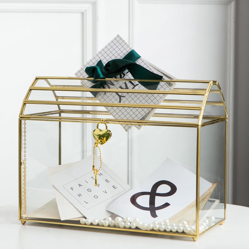 Giadun Wedding Card Box with Slot, 12.2'' Large Glass Card Boxes for Reception, Gold Cards Holder, Clear Decorative Storage Box with Lock for Baby Shower, Birthday Party, Christmas, Bridal Shower - Image 4