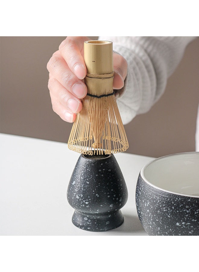 كينجمازي طقم خفاقة الماتشا الأسود، مجموعة ماتشا من 5 قطع، طقم ماتشا احتفالي ياباني مع خفاقة ووعاء بفوهة، حامل الخفاقة + خفاقة من الخيزران + مغرفة + مصفاة شاي، طقم ماتشا مصنوع يدويًا لتحضير شاي الماتشا التقليدي - Image 2