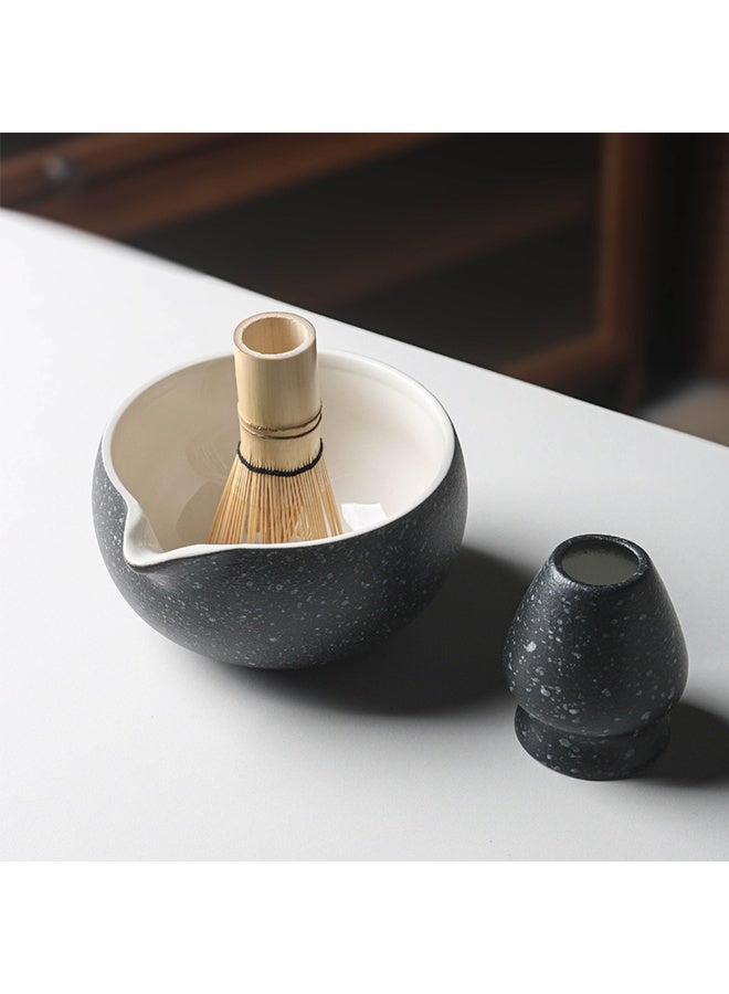 كينجمازي طقم خفاقة الماتشا الأسود، مجموعة ماتشا من 5 قطع، طقم ماتشا احتفالي ياباني مع خفاقة ووعاء بفوهة، حامل الخفاقة + خفاقة من الخيزران + مغرفة + مصفاة شاي، طقم ماتشا مصنوع يدويًا لتحضير شاي الماتشا التقليدي - Image 4