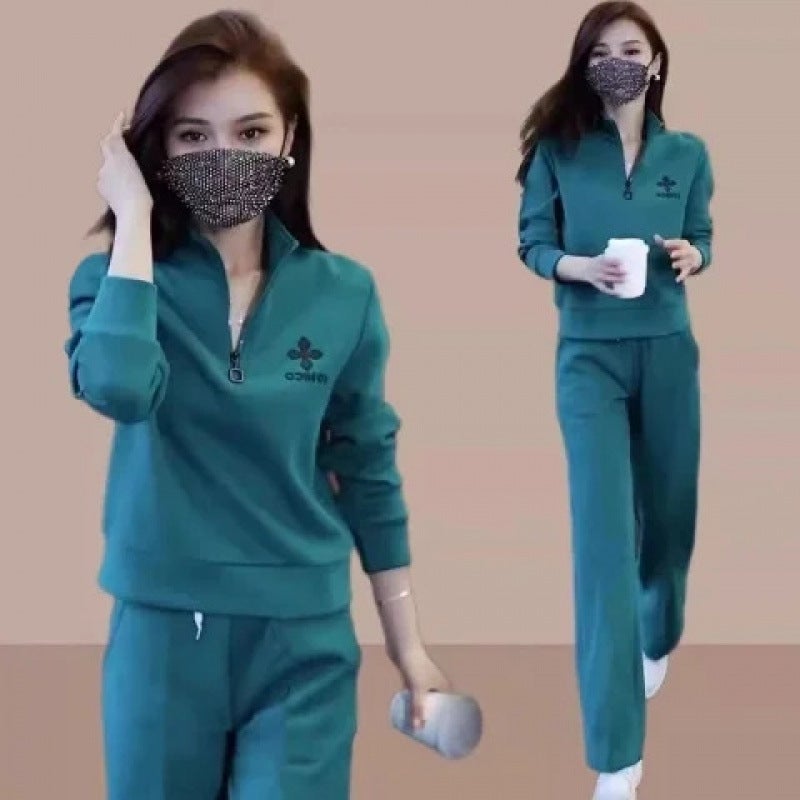 Casual Sportswear Suit for Women 2024 Autumn and Winter New Fashion Large Size Loose Age-Reducing Slimming Look Two-Piece Set Peacock blue - Image 1