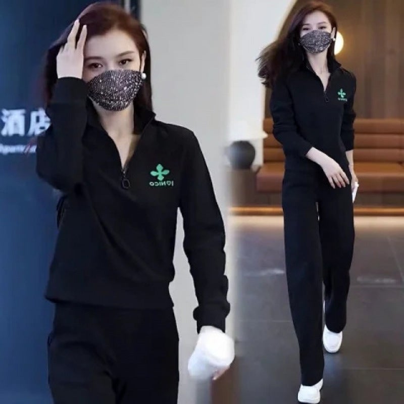 Casual Sportswear Suit for Women 2024 Autumn and Winter New Fashion Large Size Loose Age-Reducing Slimming Look Two-Piece Set Peacock blue - Image 3