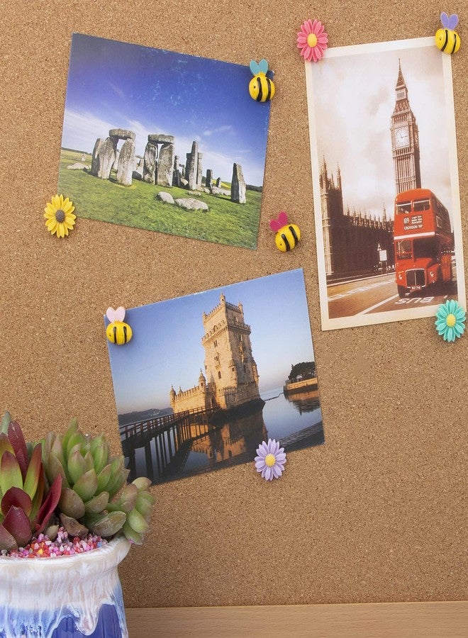 ياليس مجموعة ياليس من 24 قطعة من دبابيس التثبيت الزخرفية بألوان زاهية على شكل زهور ونحل، مثالية لتزيين الجدران، والسبورات البيضاء، ولوحات الفلين، وجدران الصور. - Image 5