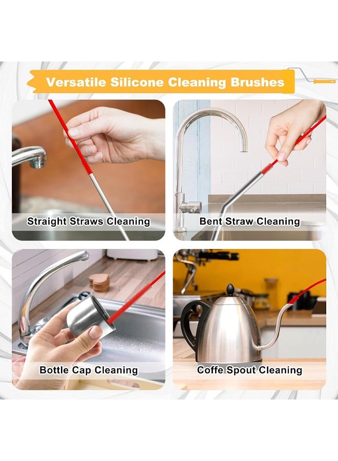 قطعتان من القش الشفاف + قطعة واحدة من فرشاة القش المصنوعة من السيليكون الأسود، فرشاة تنظيف القش الطويلة جدًا، قابلة لإعادة الاستخدام، منظف زجاجات الشرب أثناء السفر، فرشاة قابلة للانحناء لتنظيف الشقوق، منظف الأنابيب لتنظيف قشة العصائر (للقش 40 أونصة) - Image 4