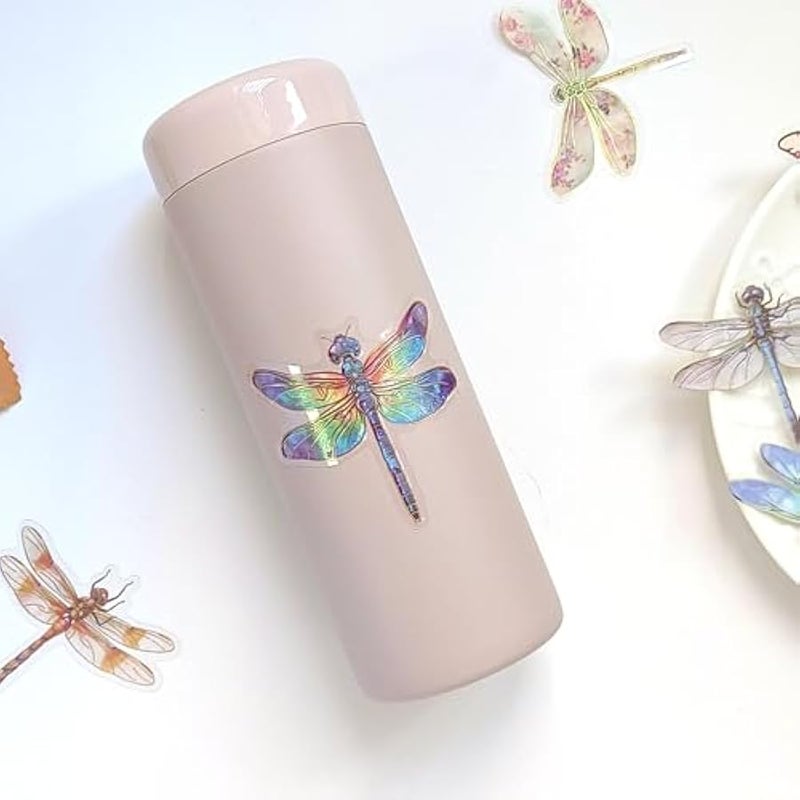 Sparkly Dragonfly Stickers - 30 Pcs Clear PET Glitter Holographic Insect Stickers for Scrapbook, Journal, Junk Journal, Collage - Waterproof Transparent for Resin, Craft u0026 Scrapbook Supplies - Image 4