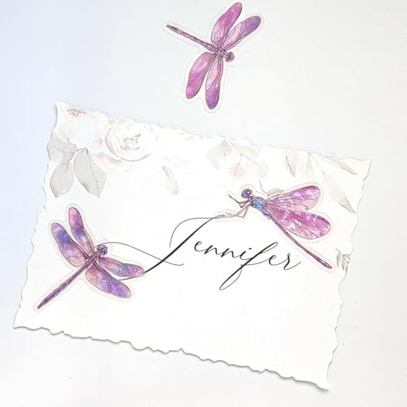 Sparkly Dragonfly Stickers - 30 Pcs Clear PET Glitter Holographic Insect Stickers for Scrapbook, Journal, Junk Journal, Collage - Waterproof Transparent for Resin, Craft u0026 Scrapbook Supplies - Image 3