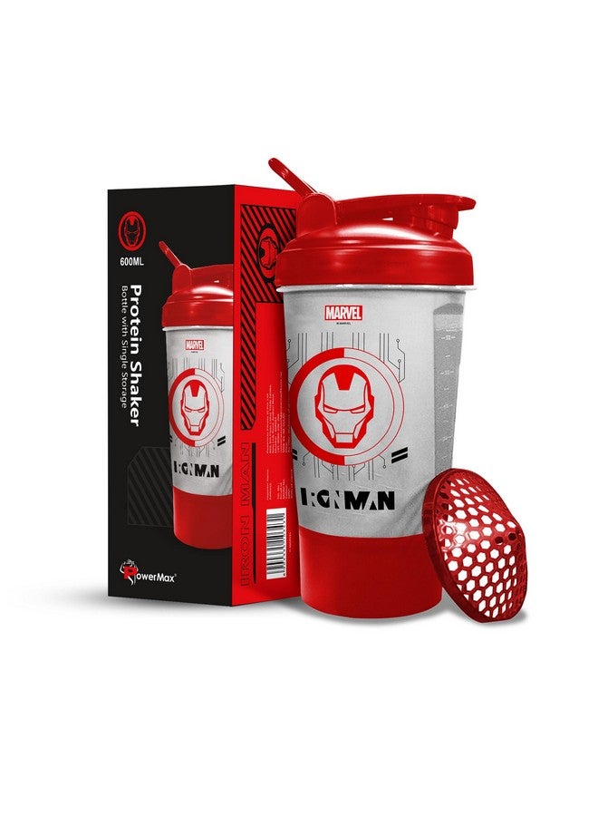 PowerMax Fitness زجاجة هزاز باورماكس فيتنس إكس مارفل MSB-6S آيرون مان إصدار مارفل 600 مل، ضمان 100% ضد التسرب، زجاجة شرب مثالية للبروتين، قبل التمرين و BCAAs، مادة خالية من BPA، بلاستيك (شفاف) - Image 1