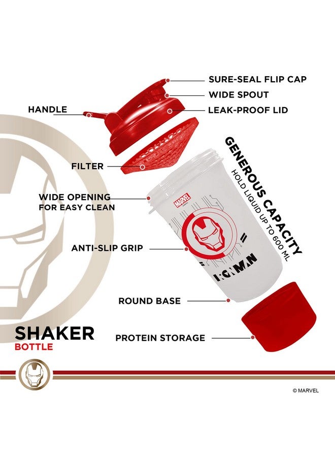 PowerMax Fitness زجاجة هزاز باورماكس فيتنس إكس مارفل MSB-6S آيرون مان إصدار مارفل 600 مل، ضمان 100% ضد التسرب، زجاجة شرب مثالية للبروتين، قبل التمرين و BCAAs، مادة خالية من BPA، بلاستيك (شفاف) - Image 4