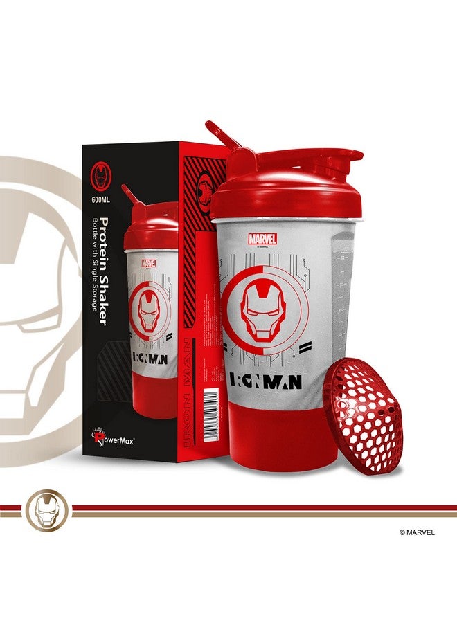 PowerMax Fitness زجاجة هزاز باورماكس فيتنس إكس مارفل MSB-6S آيرون مان إصدار مارفل 600 مل، ضمان 100% ضد التسرب، زجاجة شرب مثالية للبروتين، قبل التمرين و BCAAs، مادة خالية من BPA، بلاستيك (شفاف) - Image 2
