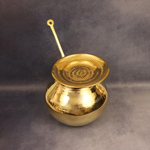 Putrika Traditional Handcrafted Brass Utensil Pongal Pot Set|Pongal Paanai|Cookware|Urli|Heavy Weight with Lid and Ladle|Sankranthi Festival|Inner TIN Coating[Net Weight: 1.16kg](7 inch Set) - Image 5