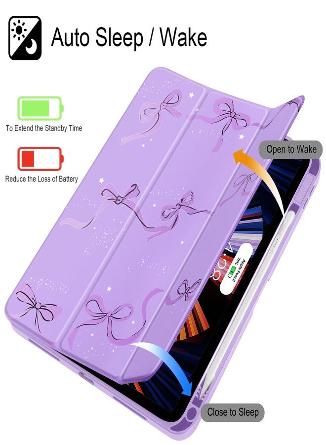 May Chen for iPad (A16) 11th Generation Case 11 Inch 2025, iPad 10th Gen Case 2022 10.9 inch, Built-in Pencil Holder with Shockproof Cover Clear Transparent Back Shell Auto Wake/Sleep, Bows Purple - Image 3