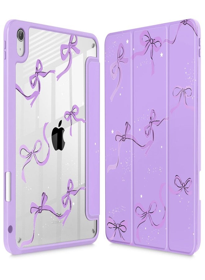 May Chen for iPad (A16) 11th Generation Case 11 Inch 2025, iPad 10th Gen Case 2022 10.9 inch, Built-in Pencil Holder with Shockproof Cover Clear Transparent Back Shell Auto Wake/Sleep, Bows Purple - Image 1
