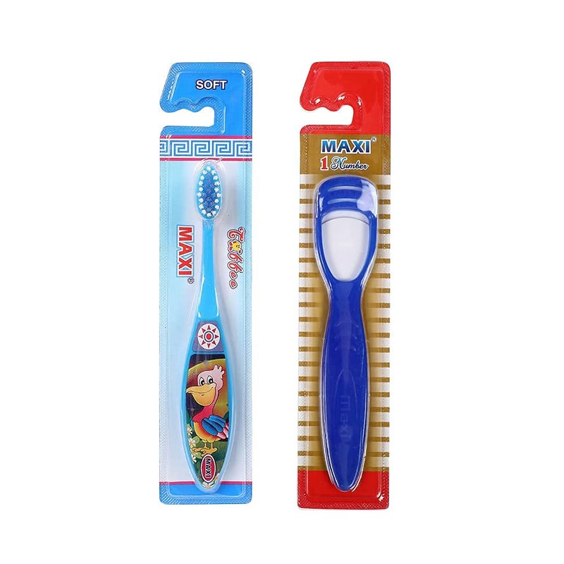 MAXI Oral Care Combo of 8-4 Toffee Junior Kids Soft Toothbrush & 4 TC 1 Number Tongue Cleaner - Image 3