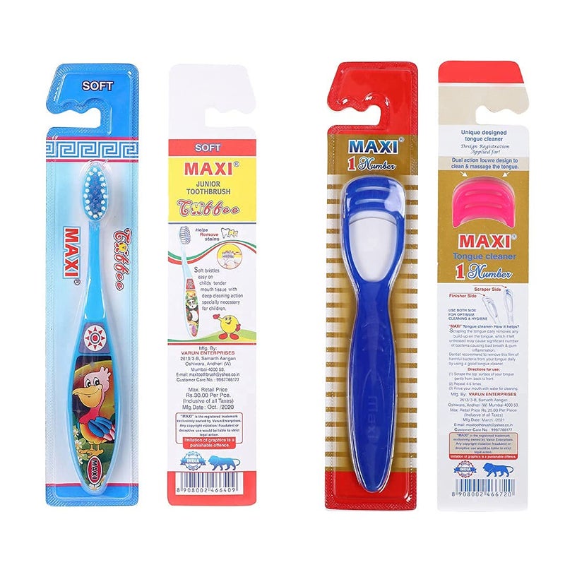 MAXI Oral Care Combo of 8-4 Toffee Junior Kids Soft Toothbrush & 4 TC 1 Number Tongue Cleaner - Image 4