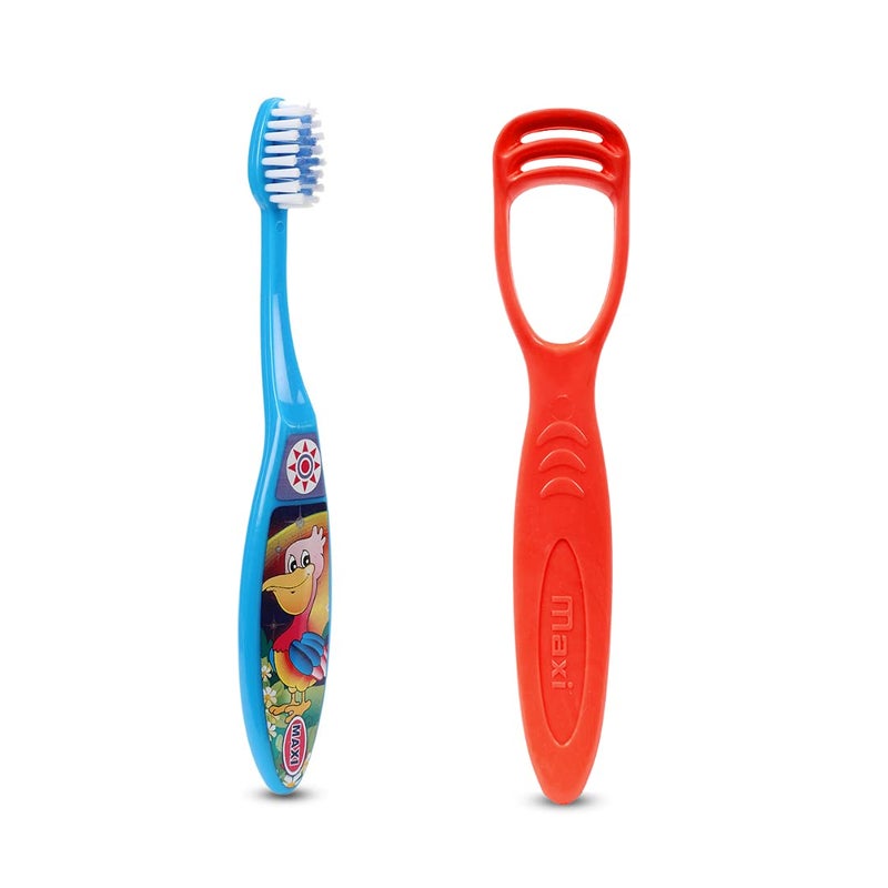 MAXI Oral Care Combo of 8-4 Toffee Junior Kids Soft Toothbrush & 4 TC 1 Number Tongue Cleaner - Image 2