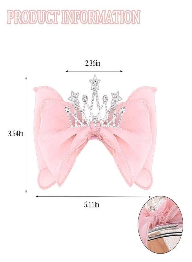 Guqqeuc Crown Bow Hair Clips Princess Hair Bowknot Barrettes for Women Christmas Birthday Party Hair Accessories Sparkly Hair Bows Halloween Decorations, Pink - Image 2
