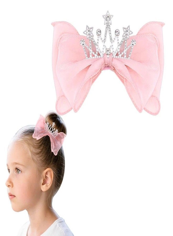 Guqqeuc Crown Bow Hair Clips Princess Hair Bowknot Barrettes for Women Christmas Birthday Party Hair Accessories Sparkly Hair Bows Halloween Decorations, Pink - Image 1