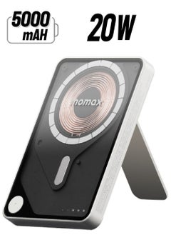 Momax Momax 1-Power X PRO 5000mAh Magnetic Wireless Power Bank with Stand and Built-in USB-C Cable - White  - Image 1