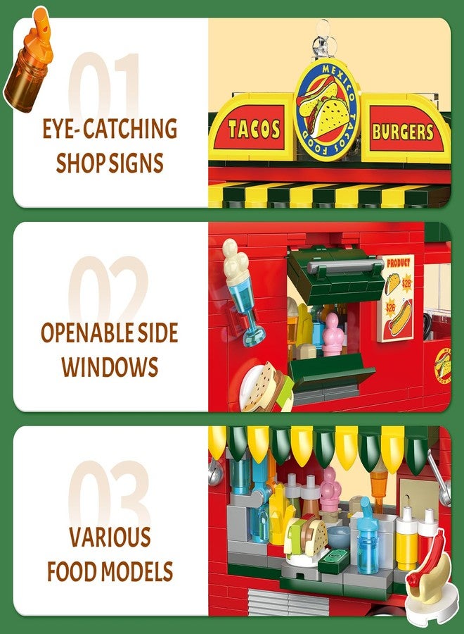 Brihappen Taco Truck Building Blocks Set, Cityscape Series Building Sets with Separate Dining Table and Puppy, Pretend Play DIY Building Toys, Gifts for Family, Friends on Birthday, Festival (615 Pcs) - Image 5