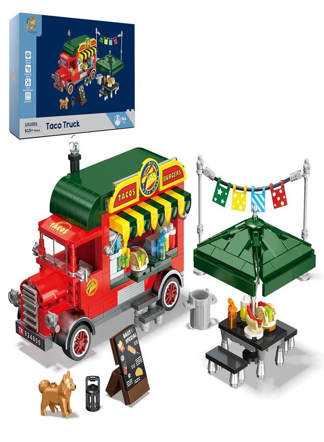 Brihappen Taco Truck Building Blocks Set, Cityscape Series Building Sets with Separate Dining Table and Puppy, Pretend Play DIY Building Toys, Gifts for Family, Friends on Birthday, Festival (615 Pcs) - Image 1