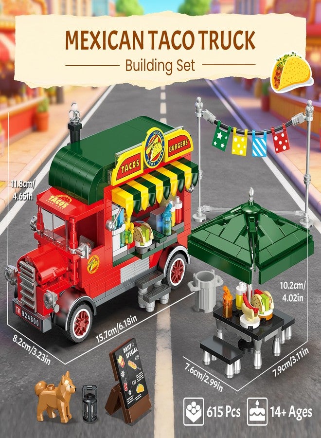 Brihappen Taco Truck Building Blocks Set, Cityscape Series Building Sets with Separate Dining Table and Puppy, Pretend Play DIY Building Toys, Gifts for Family, Friends on Birthday, Festival (615 Pcs) - Image 2