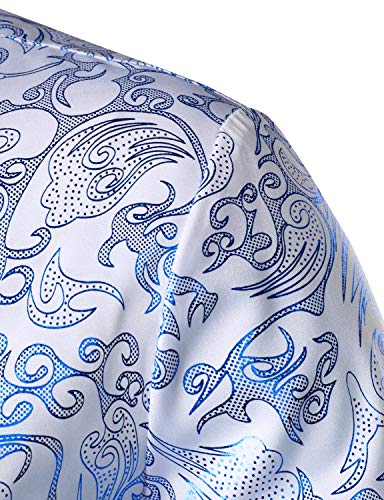 ZEROYAA Men's Luxury Prom Design Slim Fit Long Sleeve Button up Party Dress Shirts ZZCL48 White Royal Medium - Image 4