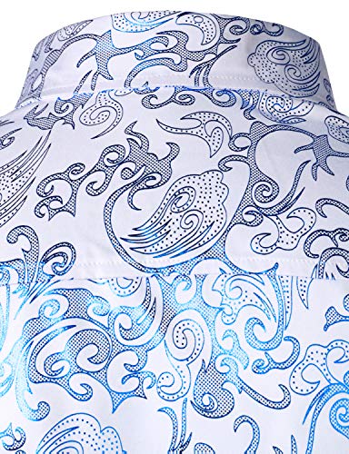 ZEROYAA Men's Luxury Prom Design Slim Fit Long Sleeve Button up Party Dress Shirts ZZCL48 White Royal Medium - Image 5