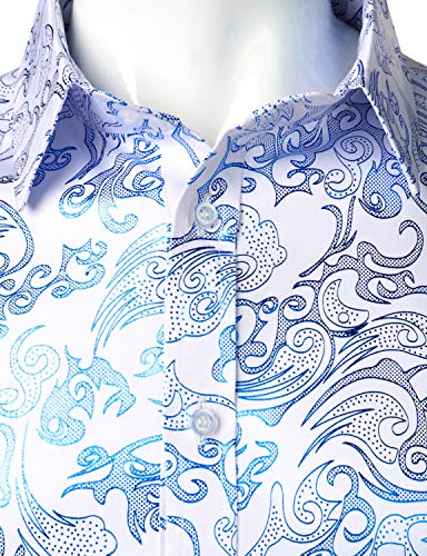 ZEROYAA Men's Luxury Prom Design Slim Fit Long Sleeve Button up Party Dress Shirts ZZCL48 White Royal Medium - Image 3