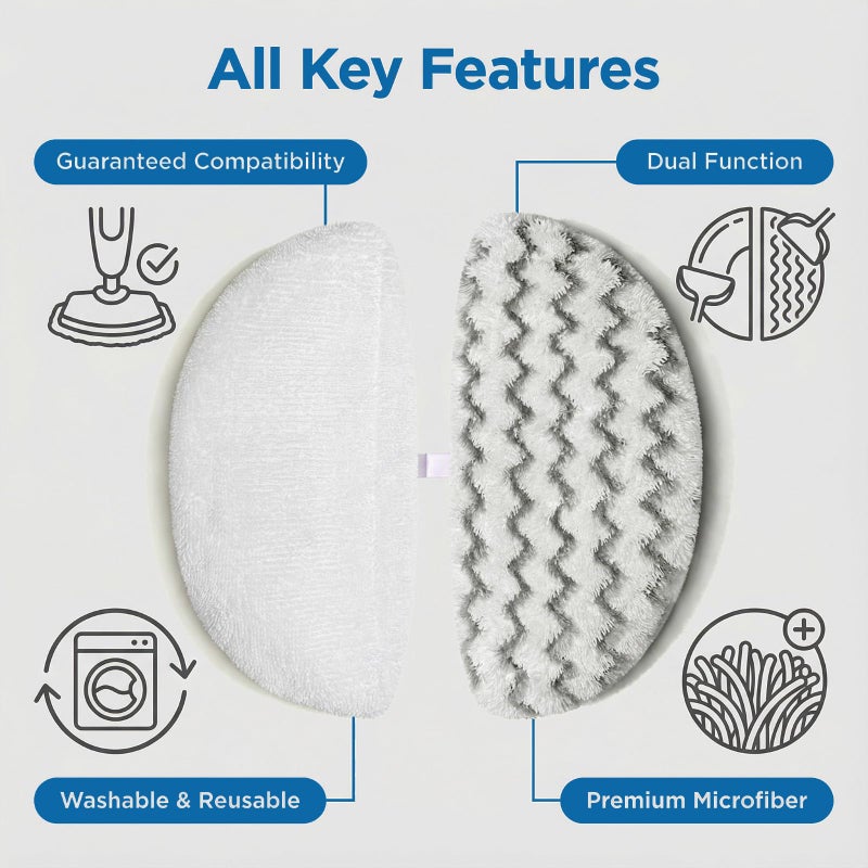 S2U 6-Pack Bissell Steam Mop Pads, for Bissell Powerfresh Steam Mop Pads 1940/1806, Thick & Washable Steam Mop Replacement Pads for Weekly Tile/Vinyl/Concrete/Large Home/Garage Cleaning - Image 2