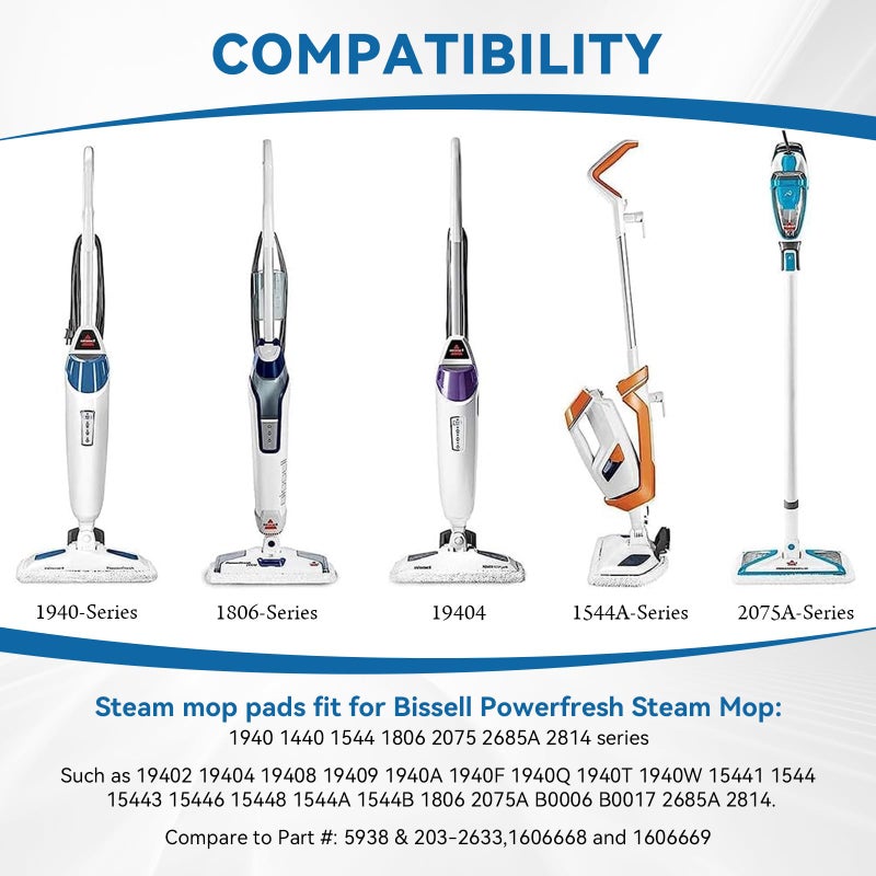 S2U 6-Pack Bissell Steam Mop Pads, for Bissell Powerfresh Steam Mop Pads 1940/1806, Thick & Washable Steam Mop Replacement Pads for Weekly Tile/Vinyl/Concrete/Large Home/Garage Cleaning - Image 3