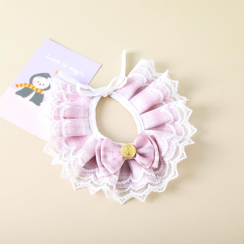 KittuPet Cat Collar - Delicate and Cute Lace Dog Bandana, Pet Bib with Bow Collars Pet Scarf Saliva Towel (Small, Pink) - Image 1