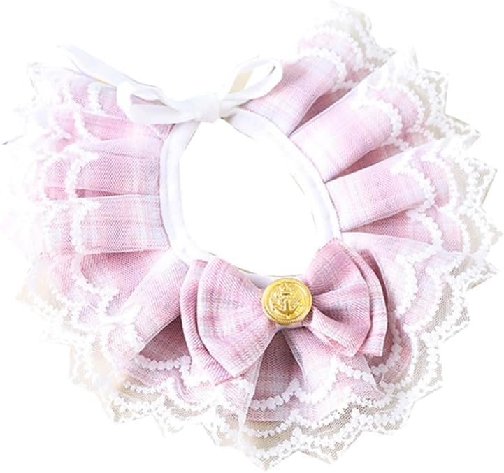 KittuPet Cat Collar - Delicate and Cute Lace Dog Bandana, Pet Bib with Bow Collars Pet Scarf Saliva Towel (Small, Pink) - Image 3