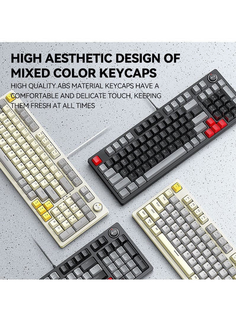 T-WOLF - T50 Mechanical USB wired keyboard 97 keys Green axis light with knob Office gaming computer color keyboard Mechanical keyboard - Image 1