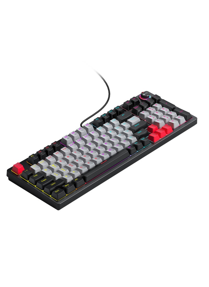 T-WOLF - T50 Mechanical USB wired keyboard 97 keys Green axis light with knob Office gaming computer color keyboard Mechanical keyboard - Image 1