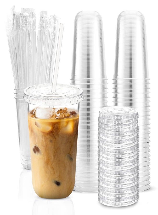 Tinsky 50 Sets Clear Plastic Cups with Lids and Straws, Disposable Iced Coffee Cups Drinking PET for Cold Drinks, Juice, Smoothie, Coffee Shops, Party, Christmas(Clear,16 oz) - Image 1