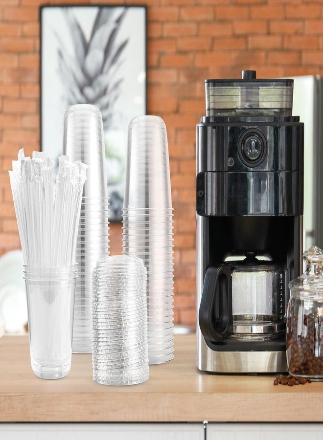 Tinsky 50 Sets Clear Plastic Cups with Lids and Straws, Disposable Iced Coffee Cups Drinking PET for Cold Drinks, Juice, Smoothie, Coffee Shops, Party, Christmas(Clear,16 oz) - Image 3