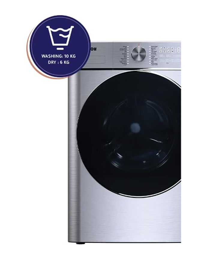 ارو غسالة ملابس أوتوماتيكية بالكامل سعة 10 كجم، سعة تجفيف 6 كجم، سرعة دوران قصوى 1400 دورة في الدقيقة، زاوية فتح الباب 140 درجة، لون فضي | RO-10 FWMS - Image 4