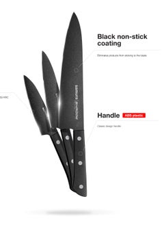Samura Samura SHADOW Set of 3 Kitchen Knives | Chef's Knife, Utility Knife, Paring Knife | AUS-8 Stainless steel with Black Non-Stick Coating | ABS Plastic Handle | Durable | Heat Resistant | Comfortable  - Image 2