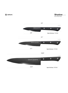 Samura Samura SHADOW Set of 3 Kitchen Knives | Chef's Knife, Utility Knife, Paring Knife | AUS-8 Stainless steel with Black Non-Stick Coating | ABS Plastic Handle | Durable | Heat Resistant | Comfortable  - Image 4