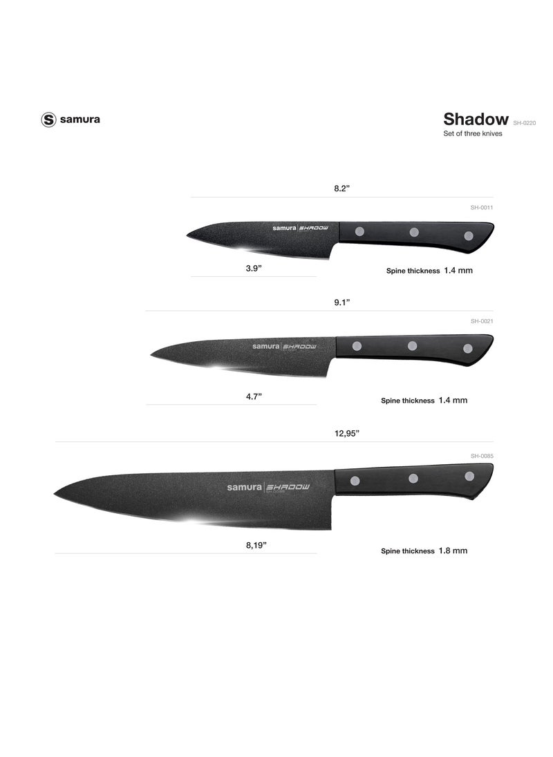 Samura Samura SHADOW Set of 3 Kitchen Knives | Chef's Knife, Utility Knife, Paring Knife | AUS-8 Stainless steel with Black Non-Stick Coating | ABS Plastic Handle | Durable | Heat Resistant | Comfortable  - Image 4