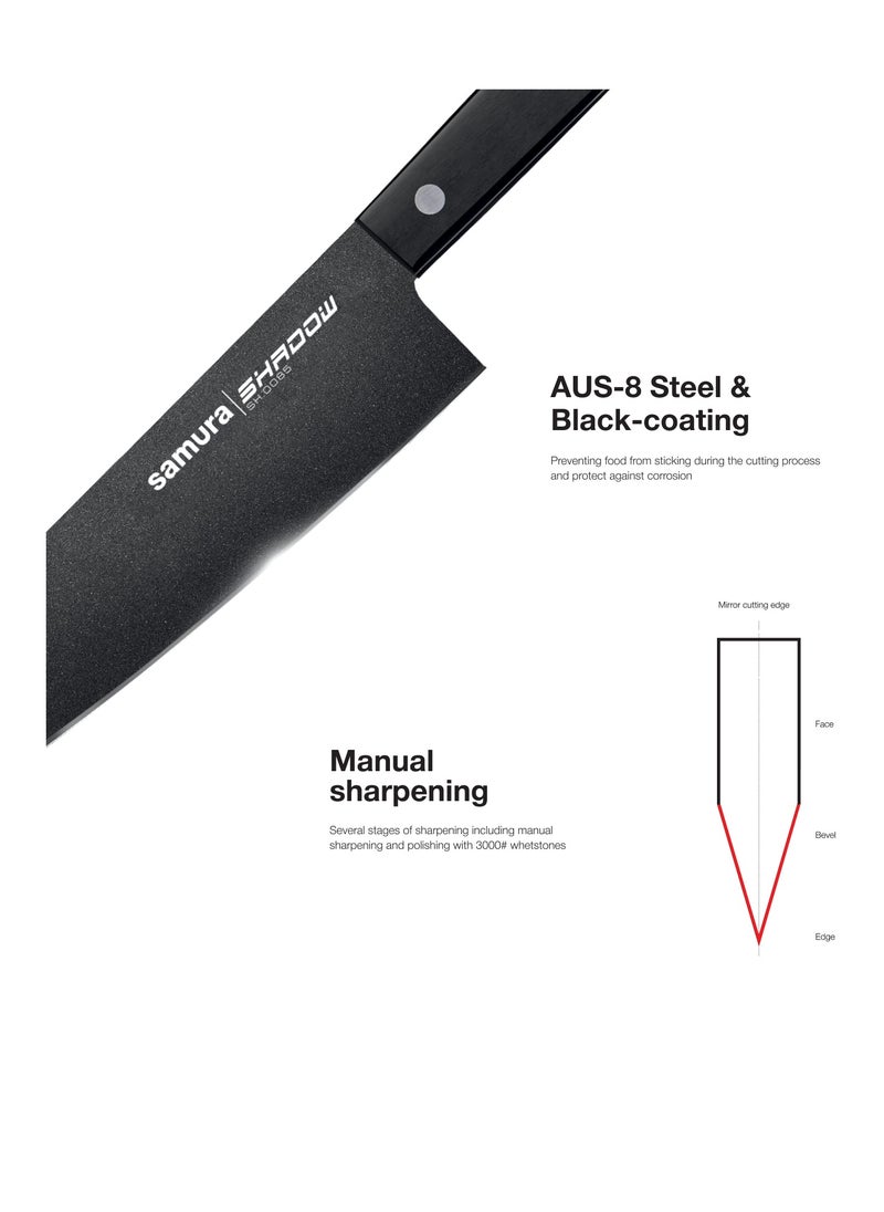 Samura Samura SHADOW Set of 3 Kitchen Knives | Chef's Knife, Utility Knife, Paring Knife | AUS-8 Stainless steel with Black Non-Stick Coating | ABS Plastic Handle | Durable | Heat Resistant | Comfortable  - Image 5